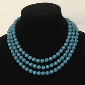 Triple Strand Aqua Beaded Neck